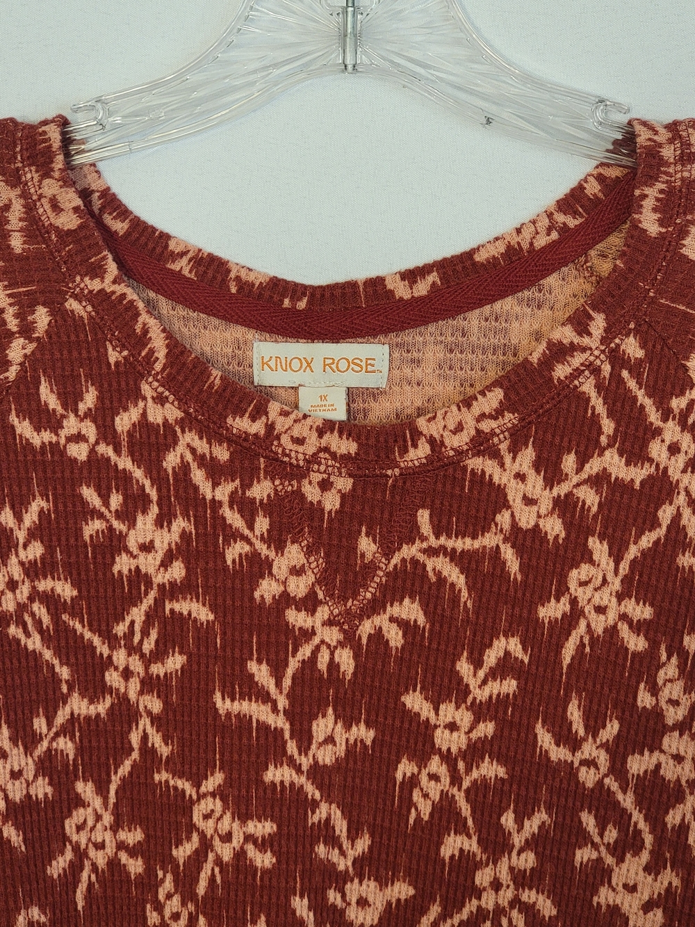 Knox Rose Waffle Knit Floral Ribbed Top Size 1X - Picture 3 of 7